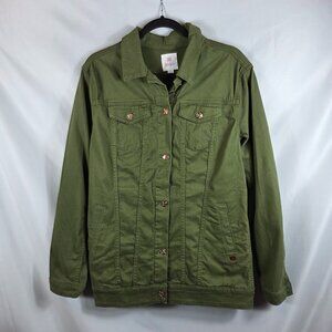LuLaRoe Army Green Denim Jean Jacket Women's Size Large Button Front Pockets